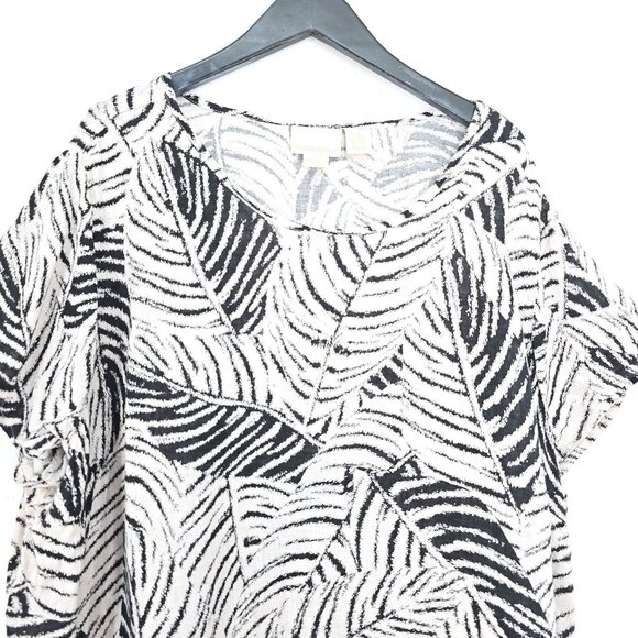 Cynthia Rowley Black Off White Linen Short Sleeve Hi-Low Flowy Top Sz 3X Women - Picture 2 of 5